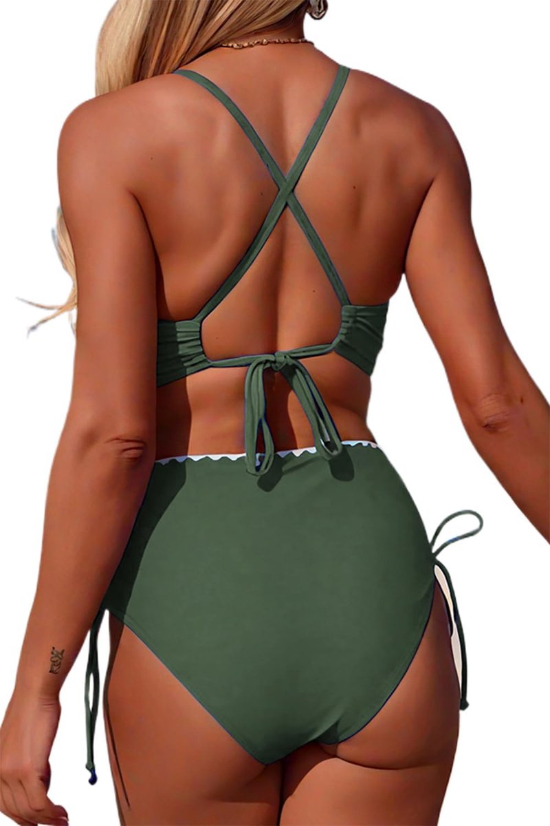Dames mesh bikini set hoge taille tweedelige badmode wikkellook V-hals buikcontrole
