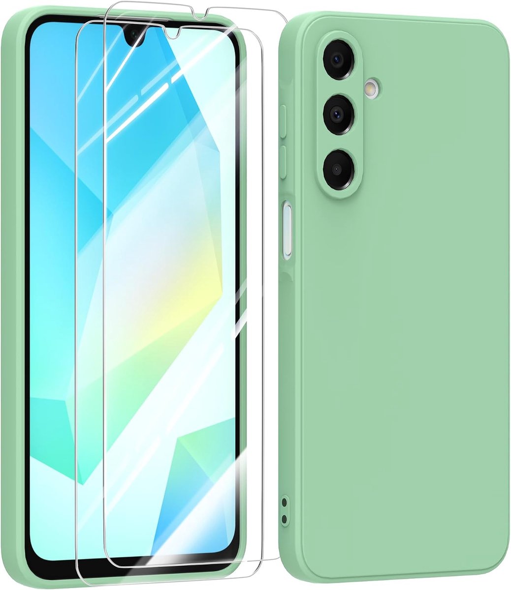 Hoesje voor Samsung Galaxy A16 5G / 4G Case met 2 Stuks Gehard Glas,Zachte Ultradun Pastelkleur van TPU Telefoon Schokbestendig Hoes Cover - Groen