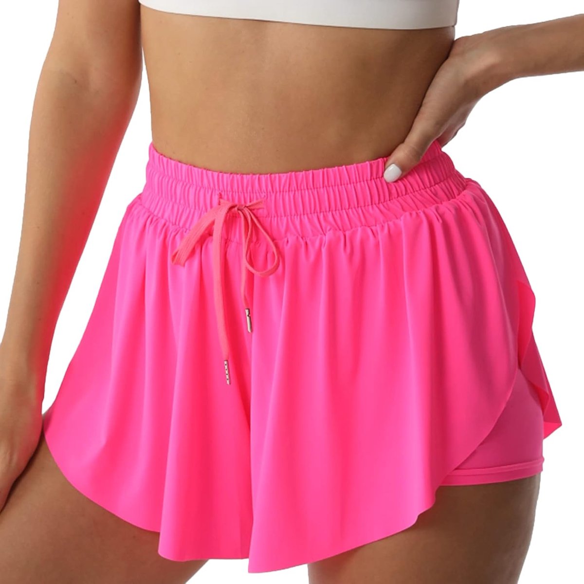 Vallende sportieve damesshort voor hardlopen, tennis, vlindermodel, voor meisjes 2-in-1 dubbellaagse sneldrogende comfortabele korte broek.
