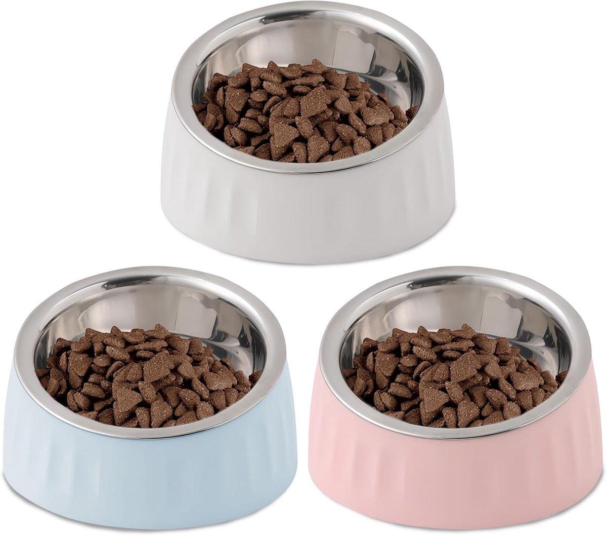15° schuine roestvrijstalen kattenbak: 3 stuks voerbakken voor katten, 280 ml voerbakken kattenvoer, verhoogde kattenbak, uitneembare roestvrijstalen voerbak voor kat puppy voer en water