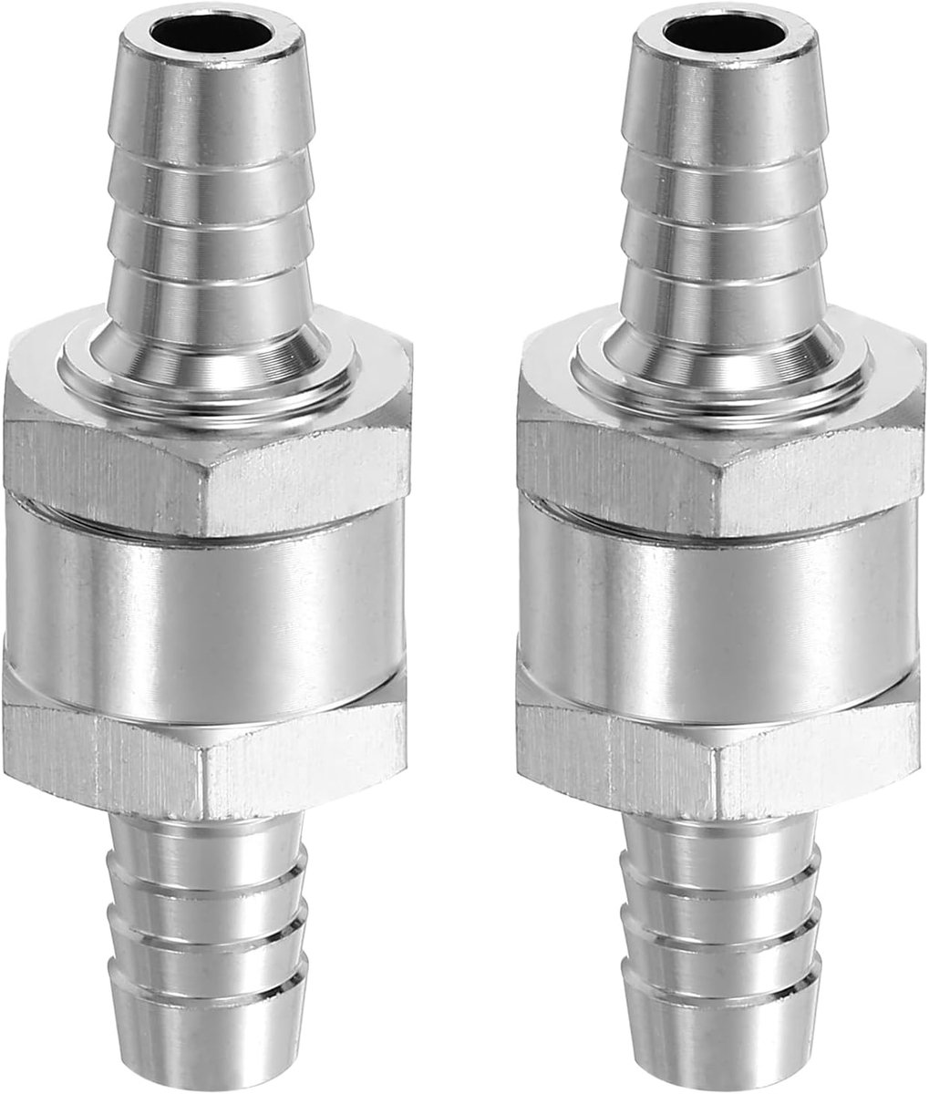 2 stuks 10 mm terugslagklep, eenzijdig stuurventiel van aluminiumlegering voor benzine, diesel, gas, olie, lucht, water, kleur zilver