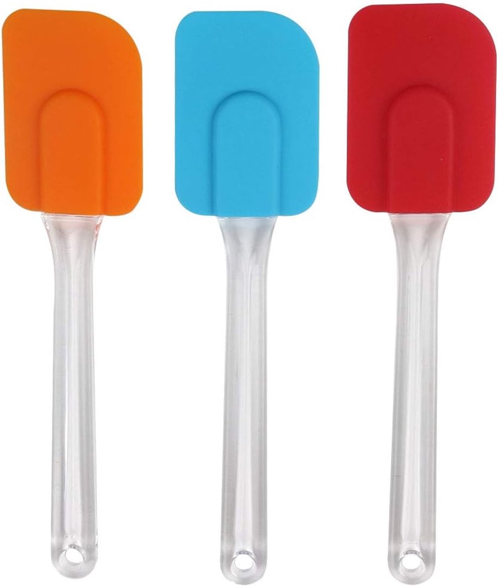 Sourcing map 3 stuks flexibele siliconen spatels set hittebestendig niet plakkerig Turner oranje + blauw + rood non-stick spatel rubber voor koken bakken en mengen