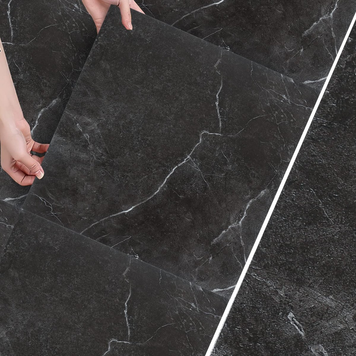 Vinyl vloer, zelfklevend, 30 x 30 cm dik, 1,5 mm, vinyl laminaat, 10 m²/110 tegels, vloertegels, antislip, waterdicht, voor woonkamer, keuken (zwart marmer)