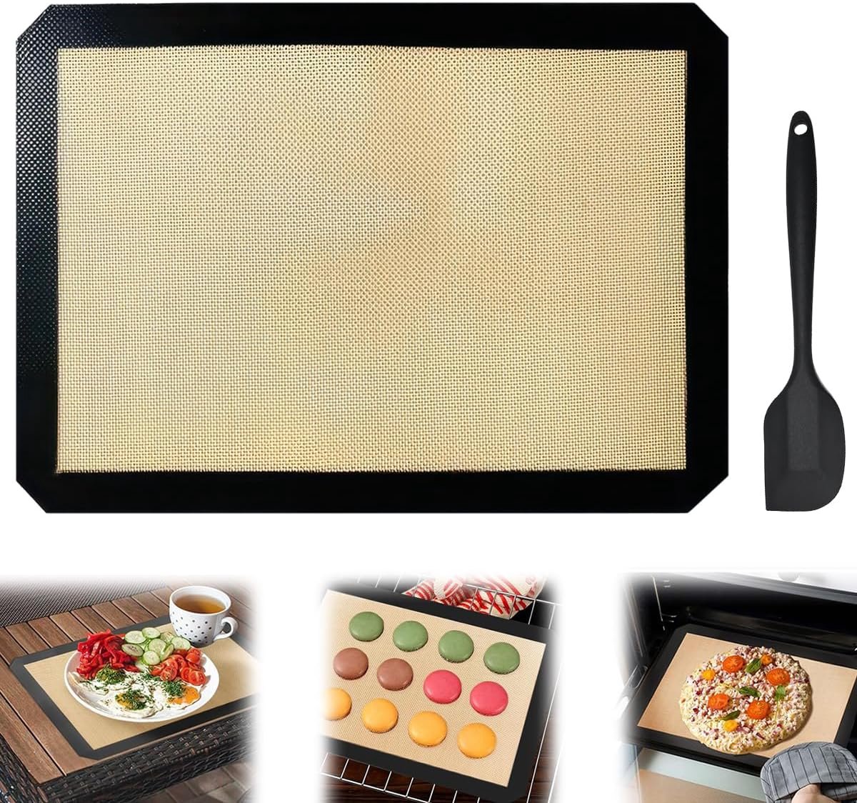 Bakmatten 29,5 x 42cm en Siliconen Spatel, Herbruikbare | Hittebestendige Bakonderlegger voor Oven, Antiaanbaklaag Siliconen Bakmat