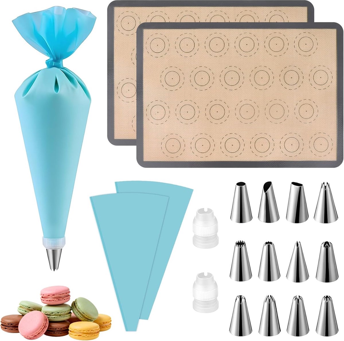 Bakmatten voor macarons, 42 x 29,5 cm, microgeperforeerde mat voor oven, anti-aanbaklaag, herbruikbare matten voor koekjes, macarons en gebak
