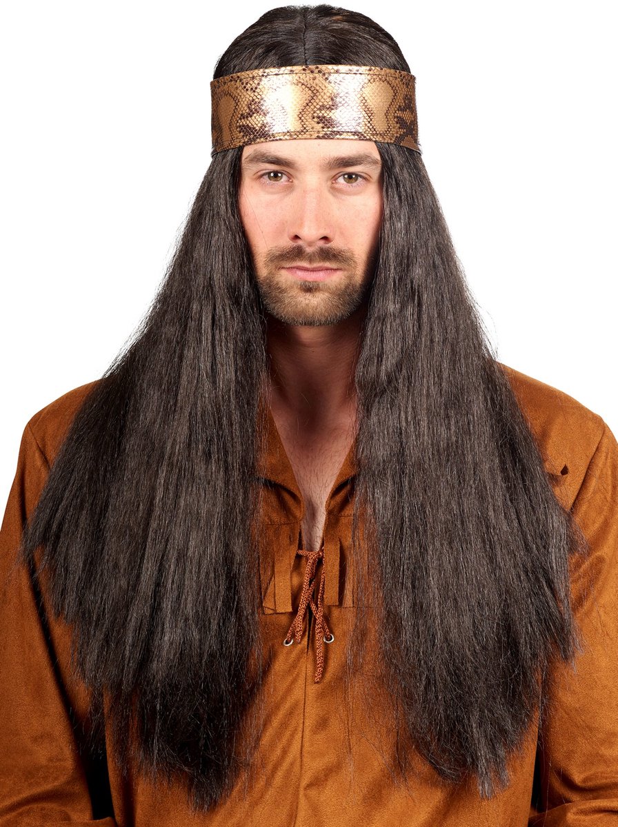 Hippie pruik met hoofdband - Carnaval Vampier Heksen Mantel Halloween