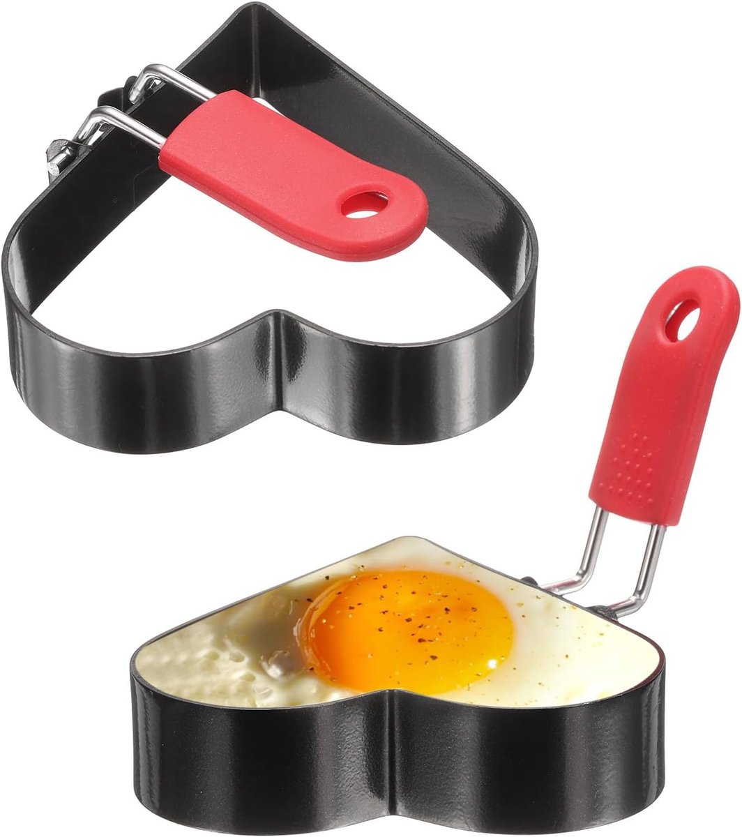 2 stuks hartvormige eierringen van roestvrij staal met siliconen handvat voor pannenkoeken, braden van eieren, sandwiches, omeletten en ontbijt