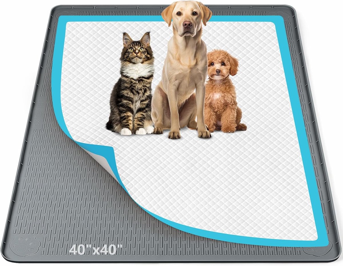 Plaspadhouder voor honden, 101,6 x 101,6 cm siliconen plasbakmat, lekvrij, hoge rand, geen morsen huisdierpadhouder voor puppy, kat, konijn, trainingspads voor vloerbescherming, geen plaspads