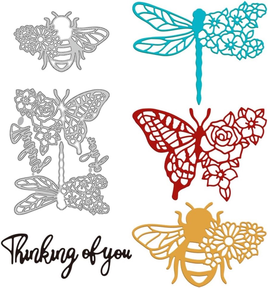 Bloemen Vlinder Metalen Die Cuts Bee Libelle Cut Dies Snijden Dies Voor Kaart Maken Embossing Tool Stencil Scrapbooking Diy Craft Album Papier Kaart Decor