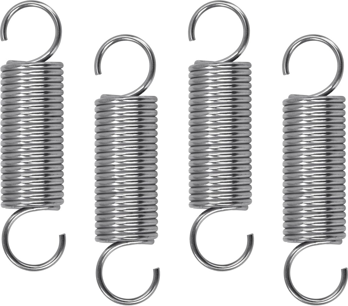 Trekveren met haak, roestvrij staal, trekveer, spanveer, 65 mm, buitendiameter 16 mm, draaddiameter 1,7 mm, maximale trekkracht 4,4 kg, 1,7 x 16 x 65 mm, 4 stuks