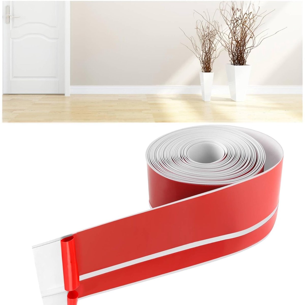 Plint Zelfklevend 6M 50x20 mm PVC Flexibele Zelfklevende Plinten, Witte Zachte Plint, Flexibele Buigstrip Keuken Afsluitstrip voor Keuken Badkamer