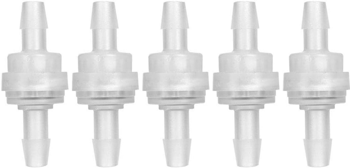 Terugslagklep, 5 stuks, 6 mm, eenrichtingswaterterugslagklep, van polypropyleen, voor de behandeling van water, voorkomt de terugstroom van lucht, water en vloeibare brandstof, tussen 0 ~ 120