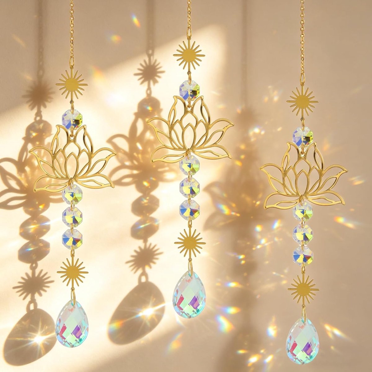 3 stuks kristallen zonnevanger, lotusbloesem, zonnevanger, kristallen om op te hangen, raamdecoratie, hangende lichtvanger, kristal voor thuis, kantoor, auto en tuin