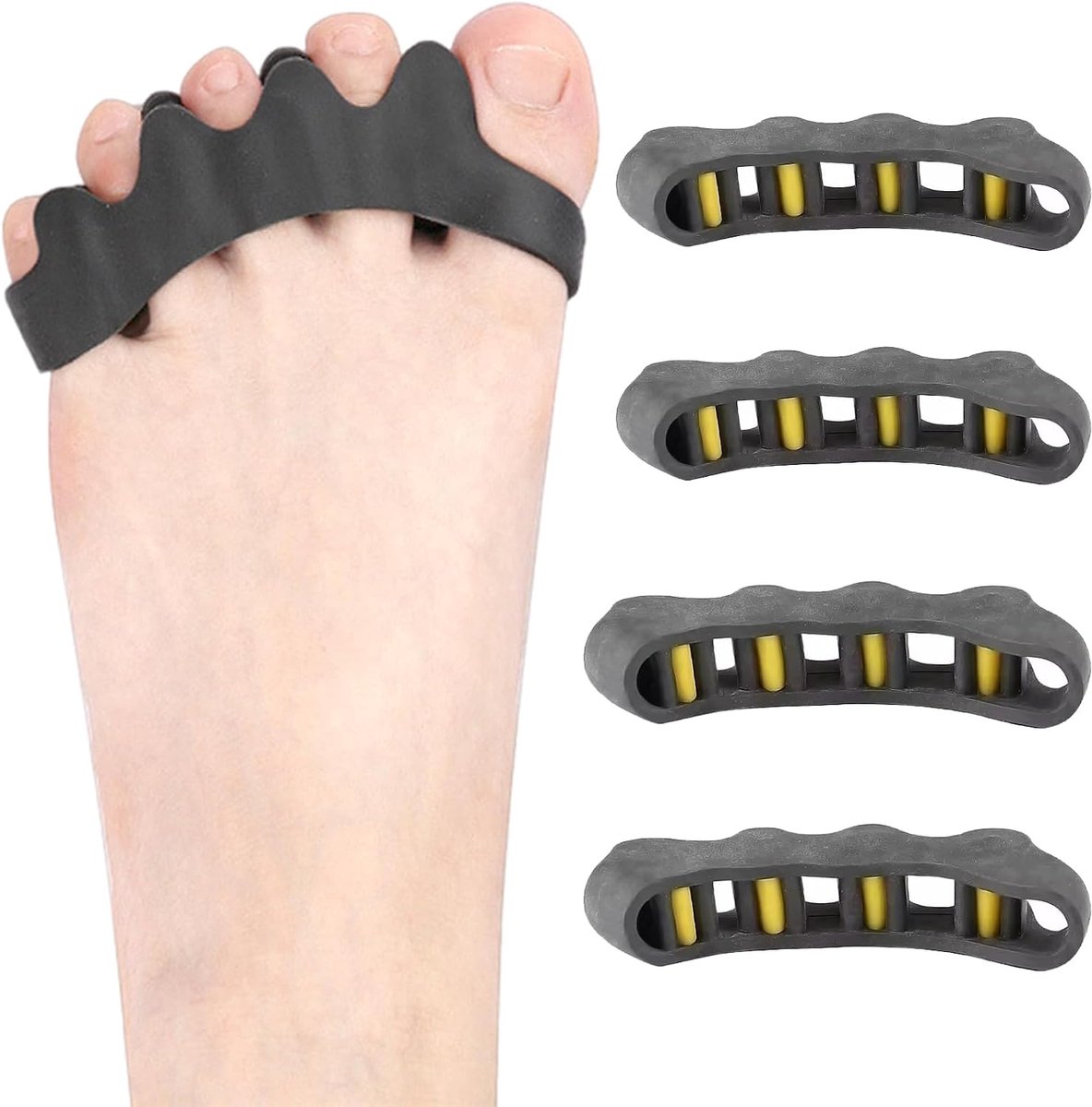 Teenspreider voor correctie van hallux valgus, 2 paar teenspreider van zachte siliconen, teenrechter voor eeltknobbels en overlappende tenen, 2 maten (L+S), zwart