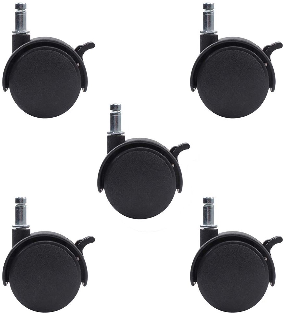 Set met 5 nylonrollen met rem, 50 mm diameter, zwenkwielen met vastzetfunctie