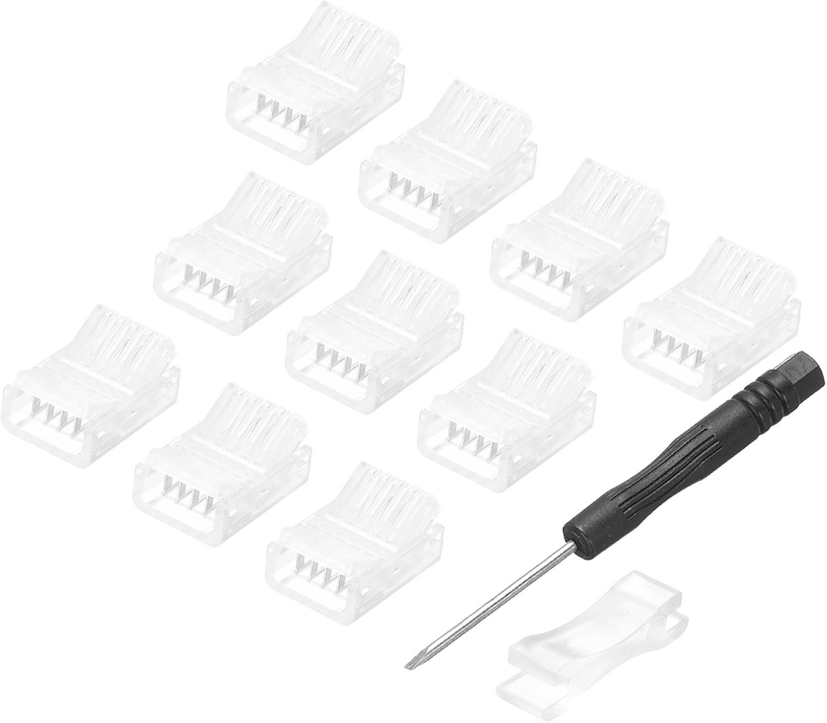 5-polig 12 mm LED strip connector, 40 stuks soldeerloos stripverbinder verbindingskabel RGB draadloze clips met schroevendraaier en openingsgereedschap, transparant
