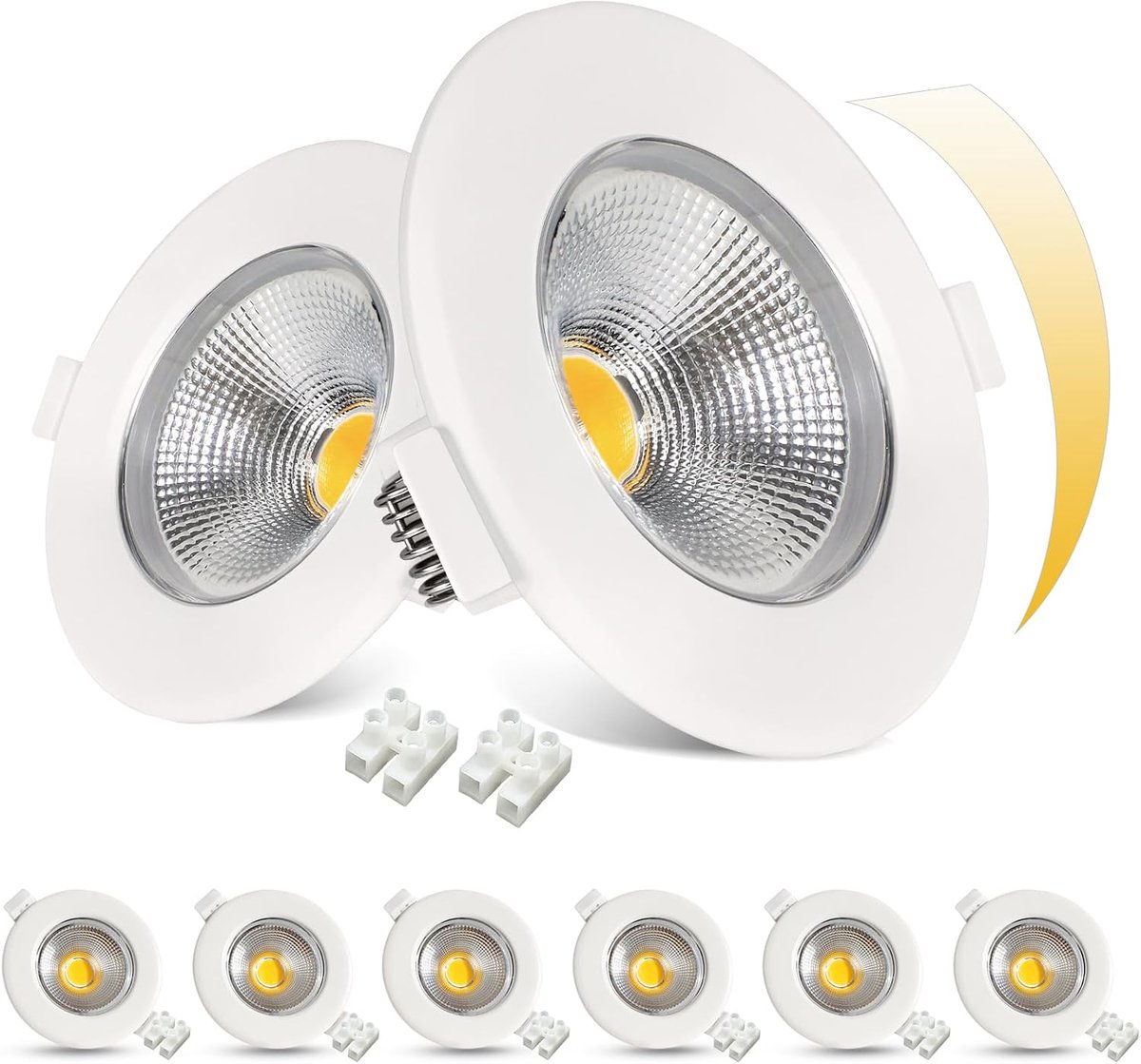 Led-inbouwspots, 8 stuks, 230 V, 10 W, COB ledspot, dimbaar, rond, wit, 65-85 mm, gatmaat, warmwit, 3000 K, 850 lm, voor slaapkamer, woonkamer, kantoor