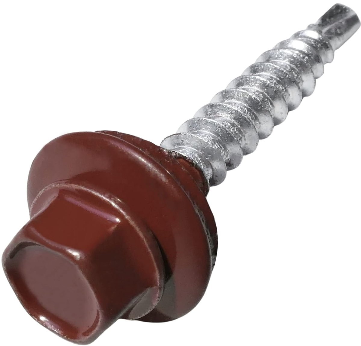 - C57196 - set van 50 zelfborende schroeven trapeziumplaatschroeven metaal op hout Ø 4,8 x 35 mm + afdichtring EPDM - geschilderd in kleur oxiderood RAL 3009 - afdruk zeskantkop 8 mm - van