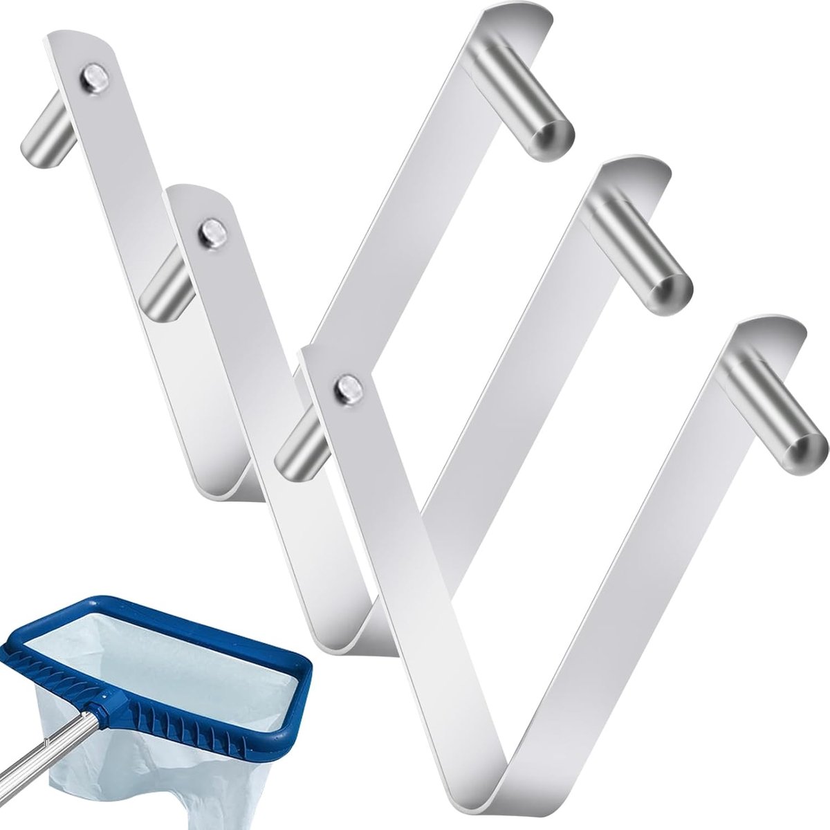 3 stuks zwembadstangclips, universele V-clip voor alle zwembad- en spa-skimmernetten, roestvrijstalen borstels of zwembadvoorziening, geschikt voor ingegraven zwembaden of bovengronds