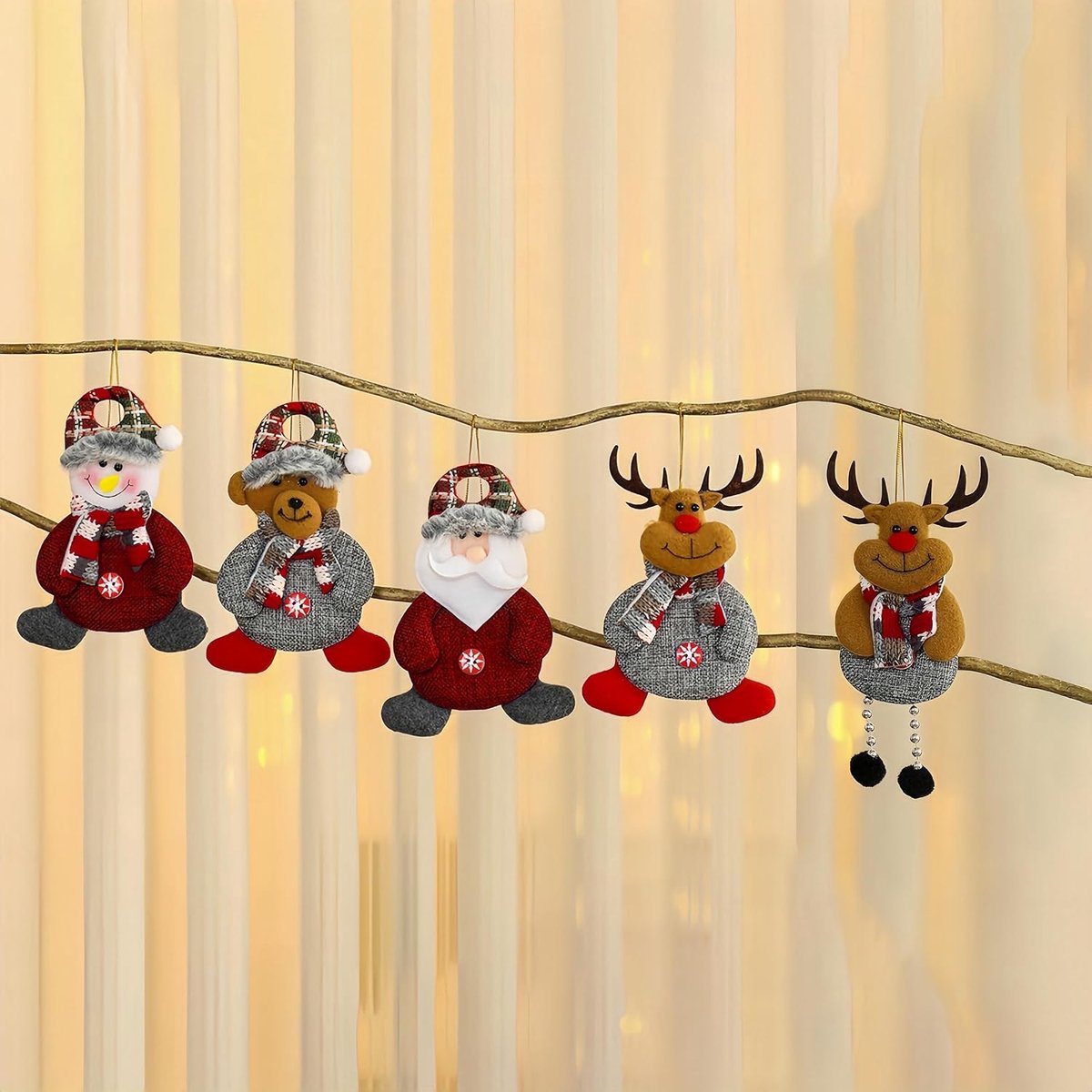 Kerstboom hanger Santa - 5 stuks - stof - feestelijke decoratie voor in huis - ShopVlot