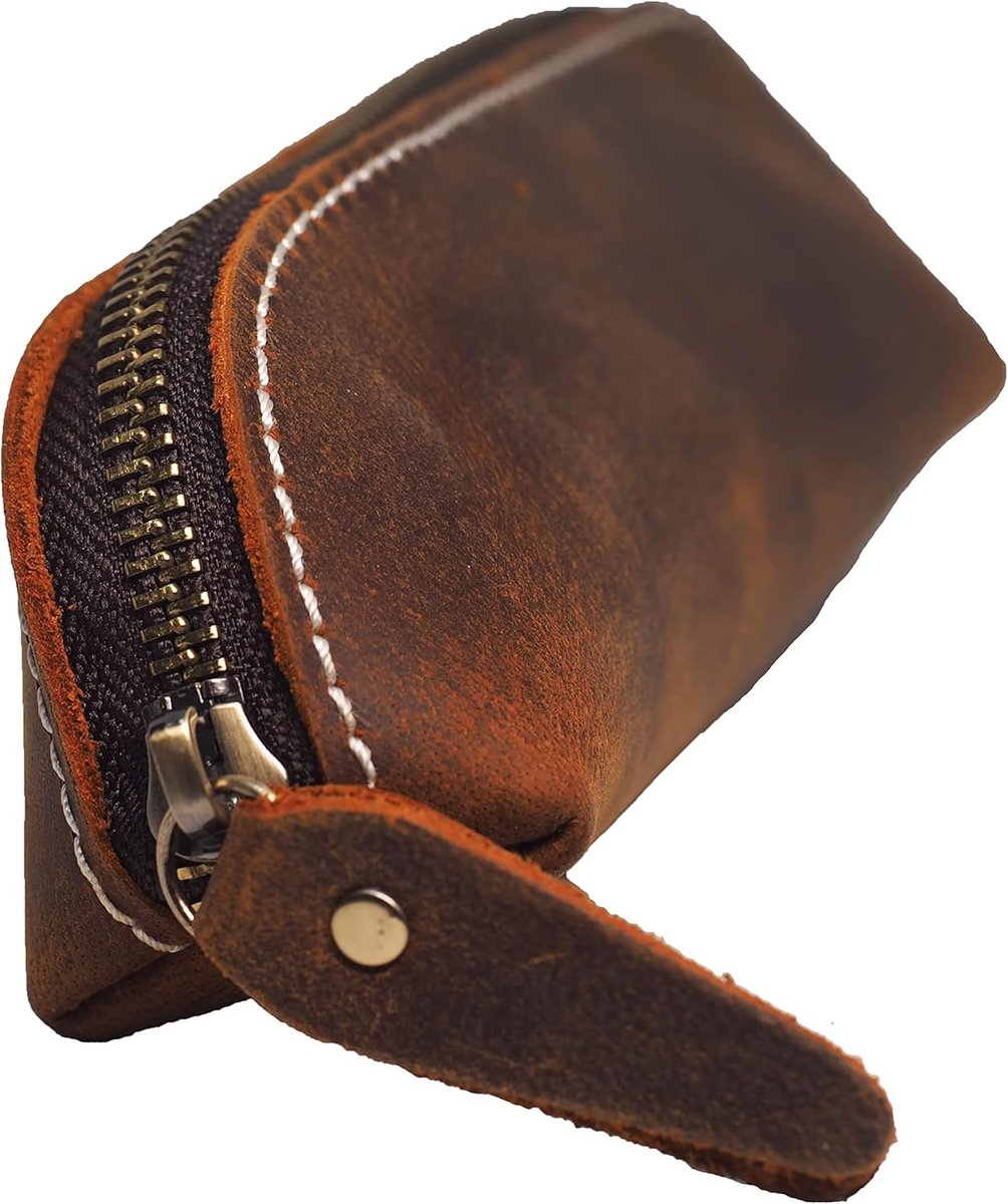 Penseel etui compact - hoogwaardig leer - walnootbruin - perfect voor school en make-up - ShopVlot