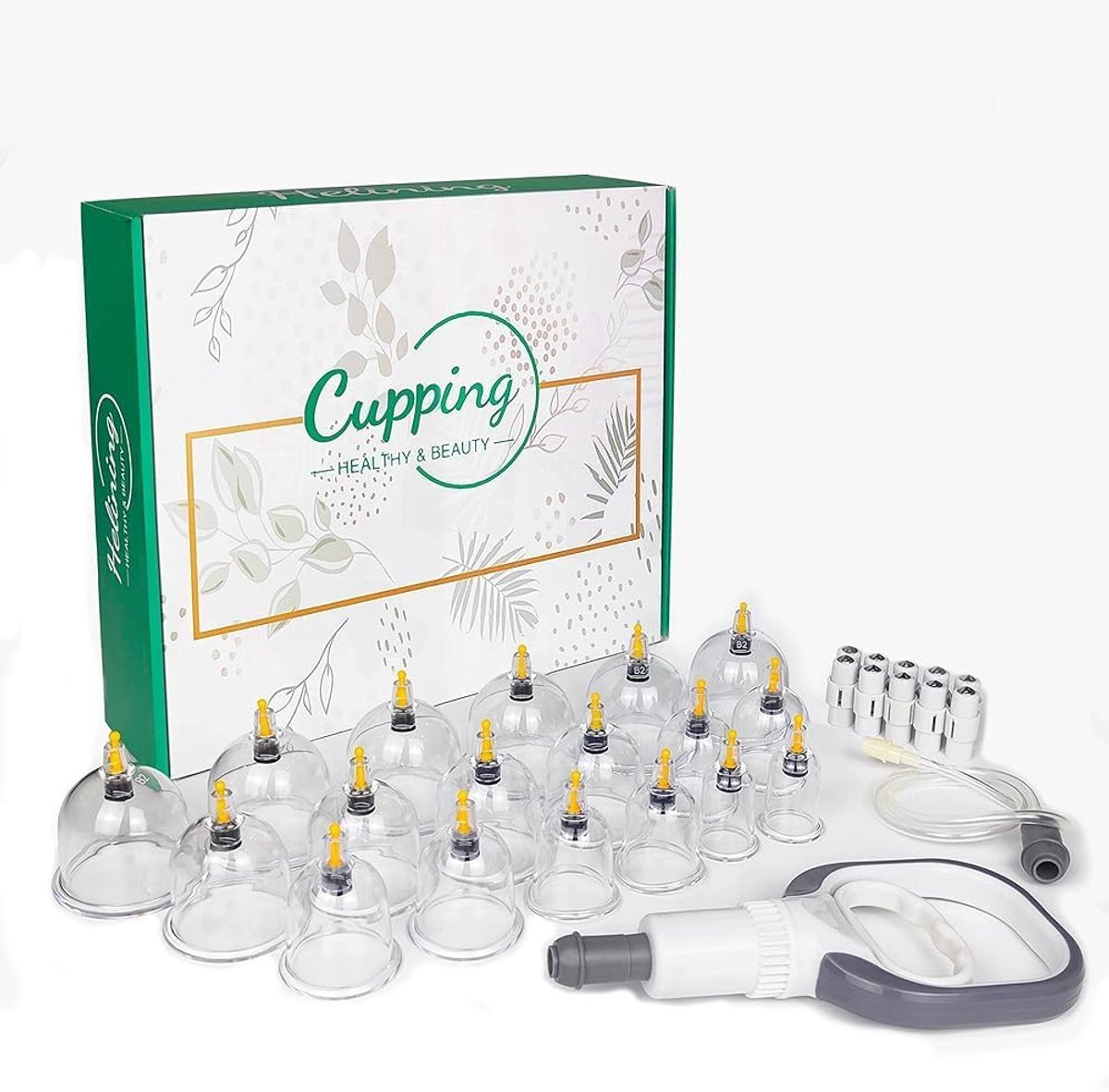 Zuignappen met vacuümpomp 18 stuks - onbreekbaar materiaal - complete accessoireset - spierontspanning - ShopVlot