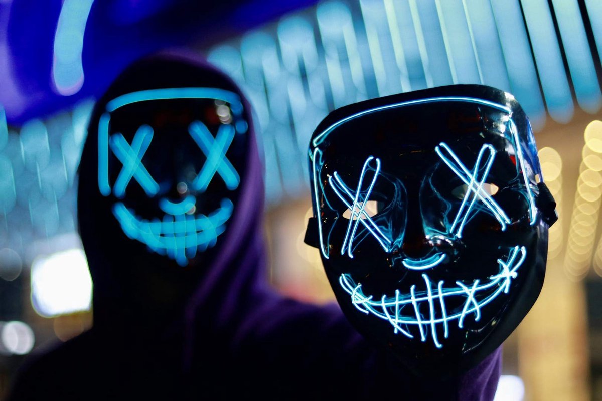 LED-masker zwart met licht - volledig masker - neonlichten - ideaal voor Halloween-kostuum - ShopVlot