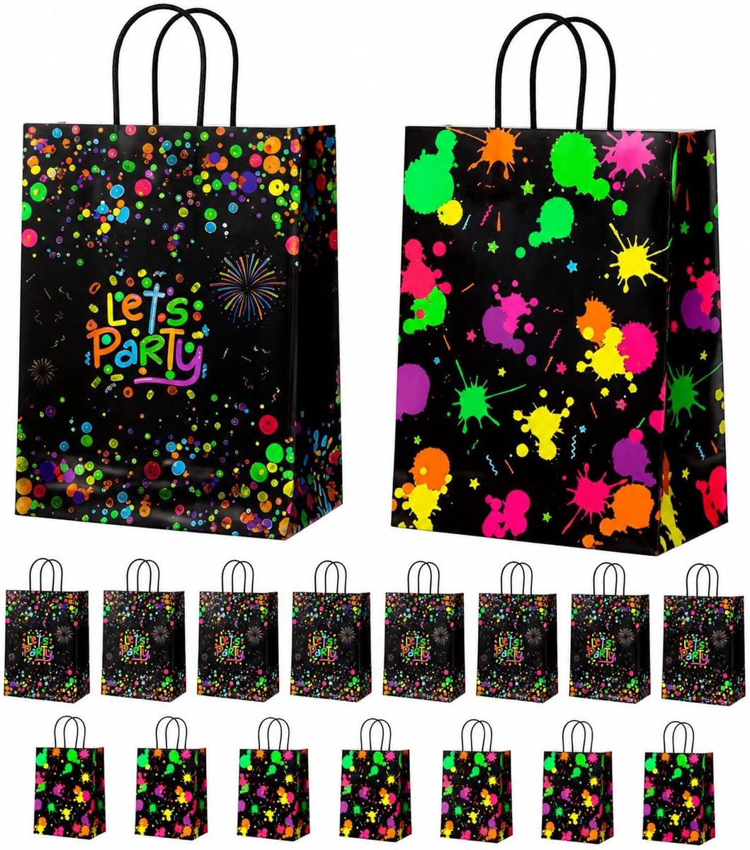 Snoepzakjes neon 15 stuks - hoogwaardig kraftpapier - lichtgevend in het donker - perfect voor neon feest - ShopVlot