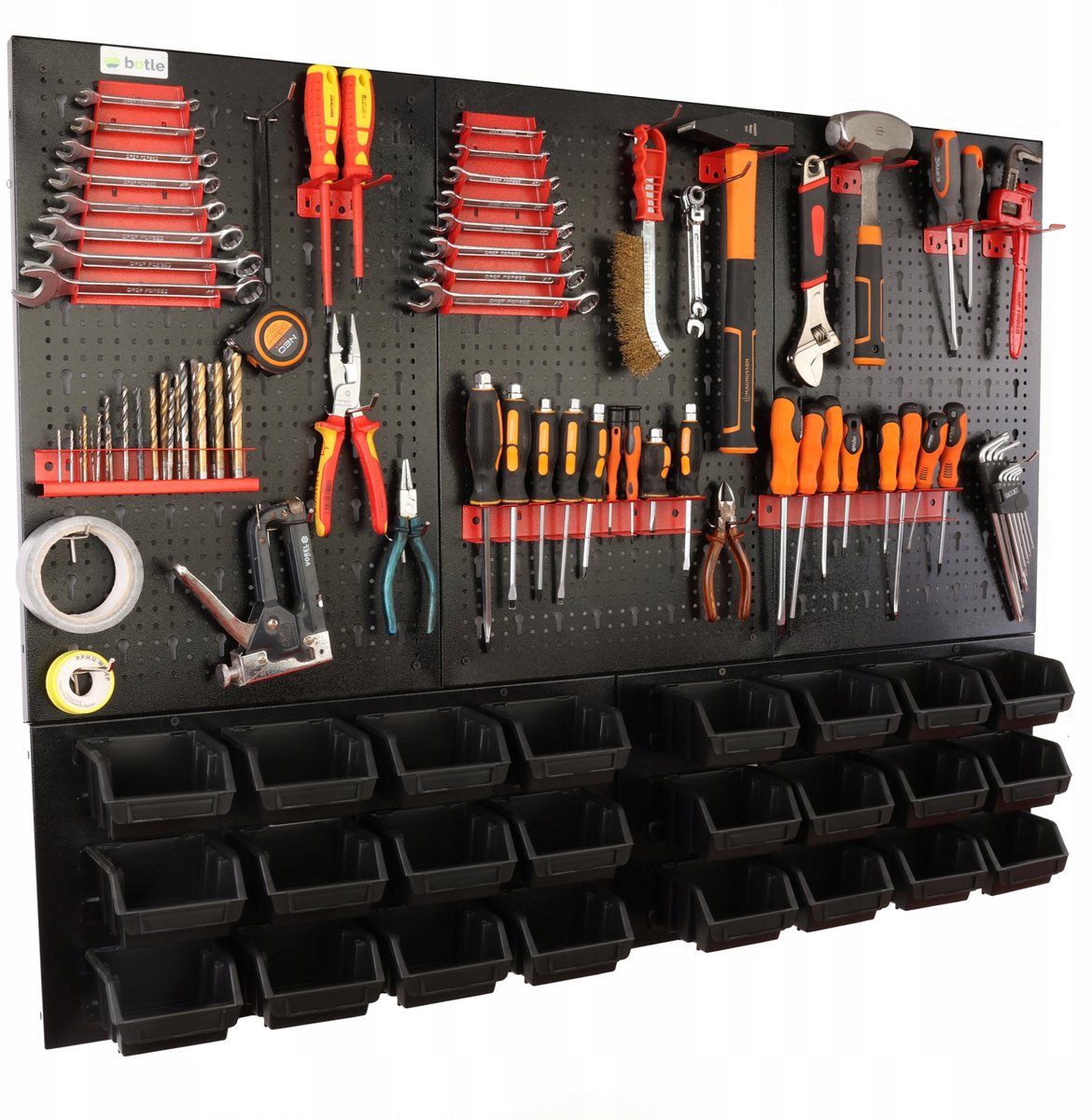 Workshopbord met 24 Kommen en Diverse Ophanghaken - 120x90cm