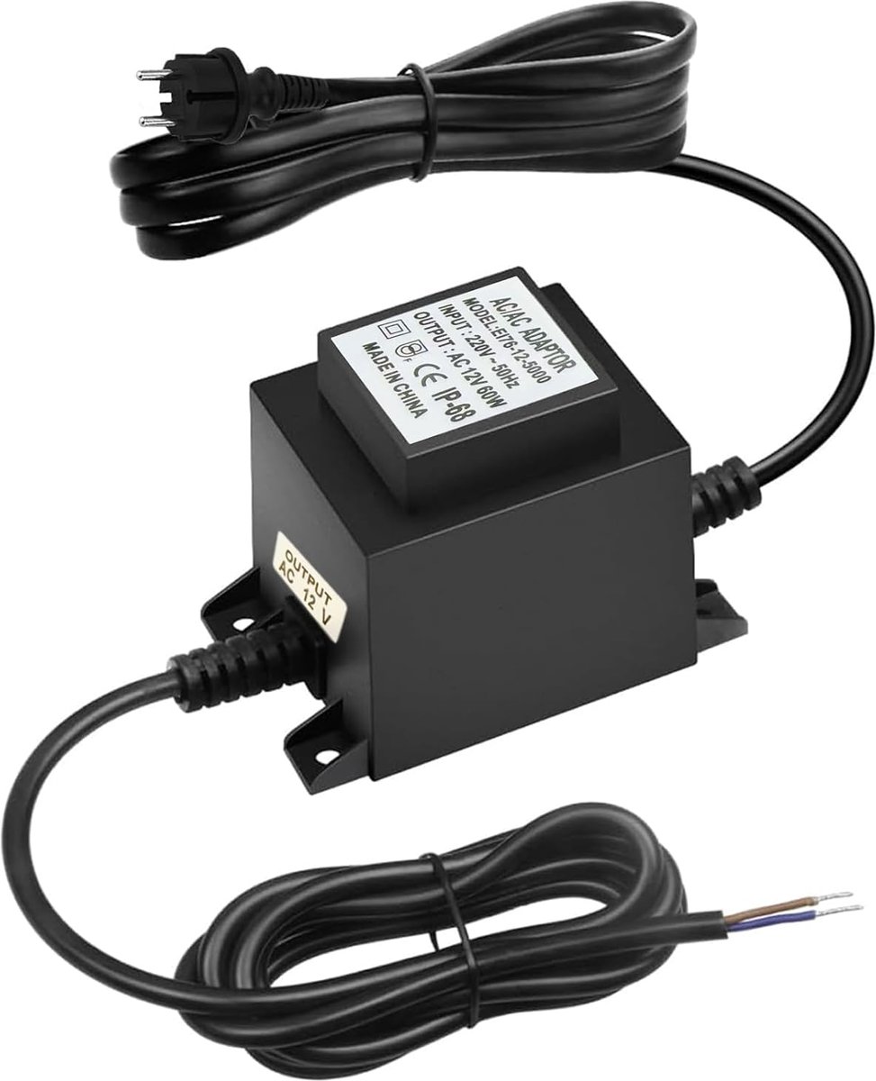 LED Transformer 12 V 60 W - Buitenvoeding met Stekker - IP68 Waterdicht - Voor LED Verlichting en Vijverpompen - ShopVlot