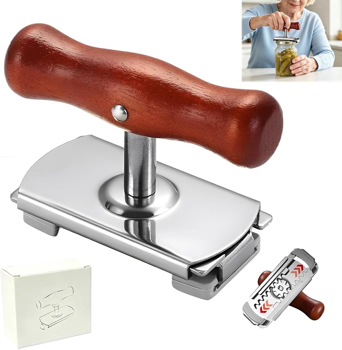 Glasopener antislip - siliconen met houten handvat - verstelbaar voor senioren - stevige grip bij openen - ShopVlot