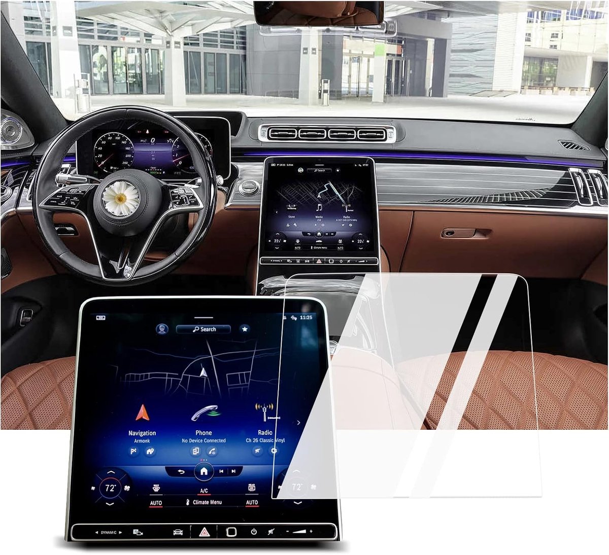 Beschermfolie 12.8 Inch - Tempered Glass - 9H Krasbestendig - Voor Mercedes Benz S-Class W223 2021 - ShopVlot