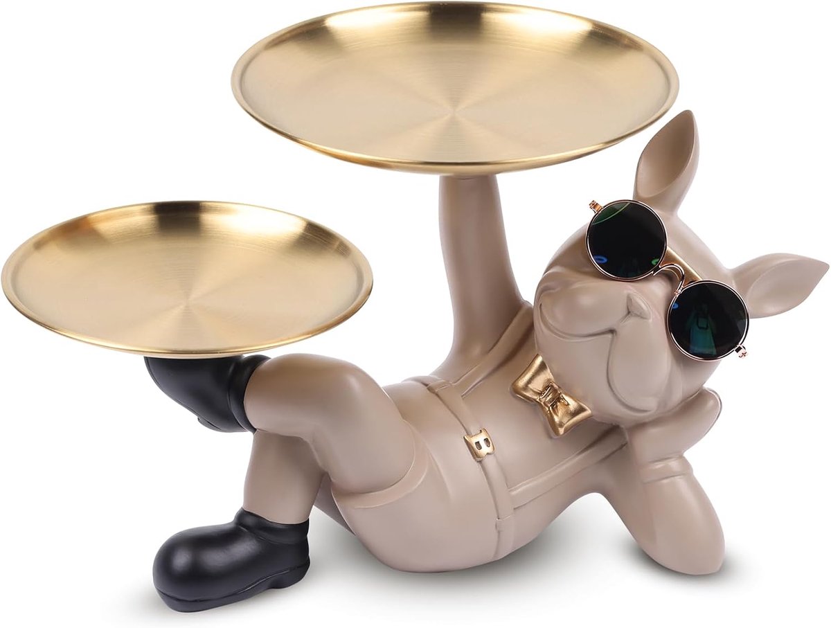 Bulldog beeld met opbergdozen - bruin - praktische sleutelhouder - stijlvolle kantoordecoratie - ShopVlot