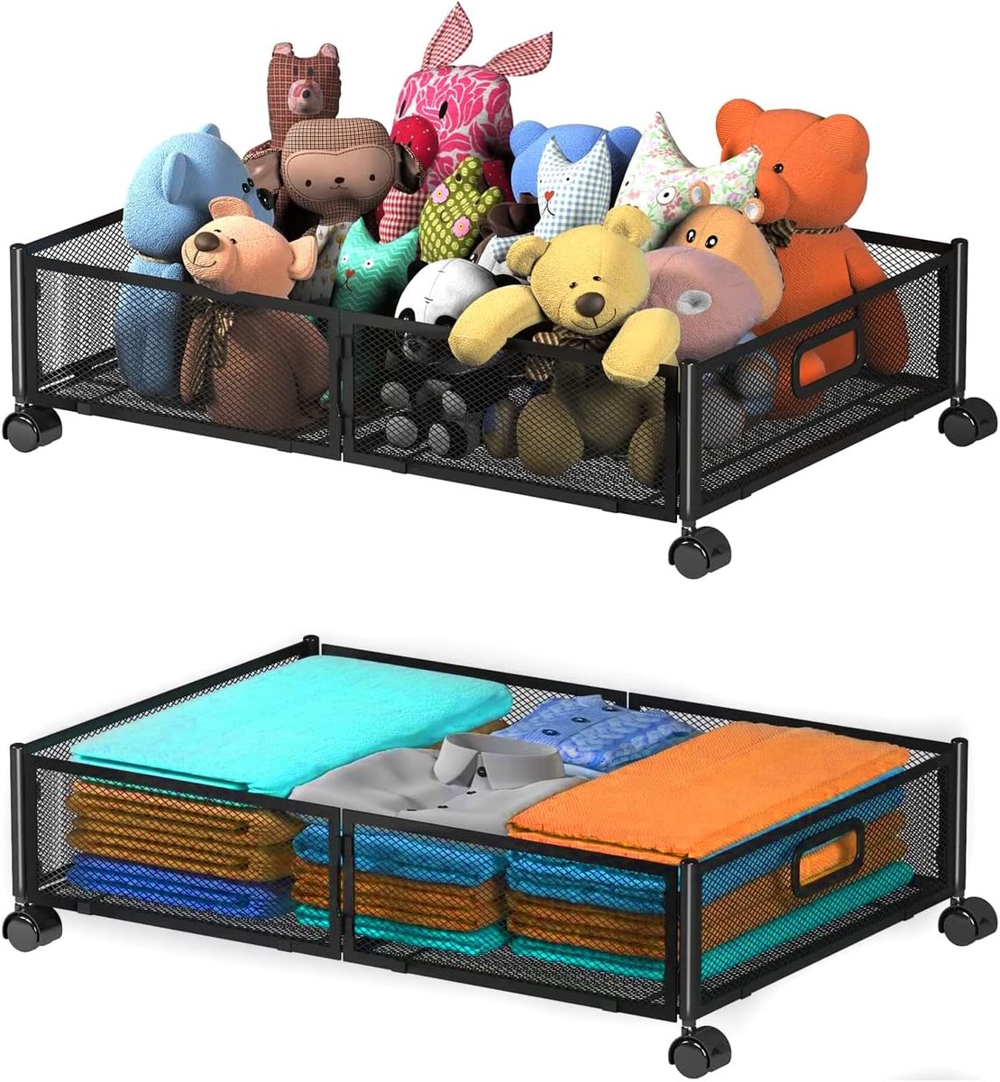 Onderbed opslag met wielen - Vouwbaar met handvat - Stevige metalen schoenenorganizer - Perfect voor dekens en kleding - ShopVlot