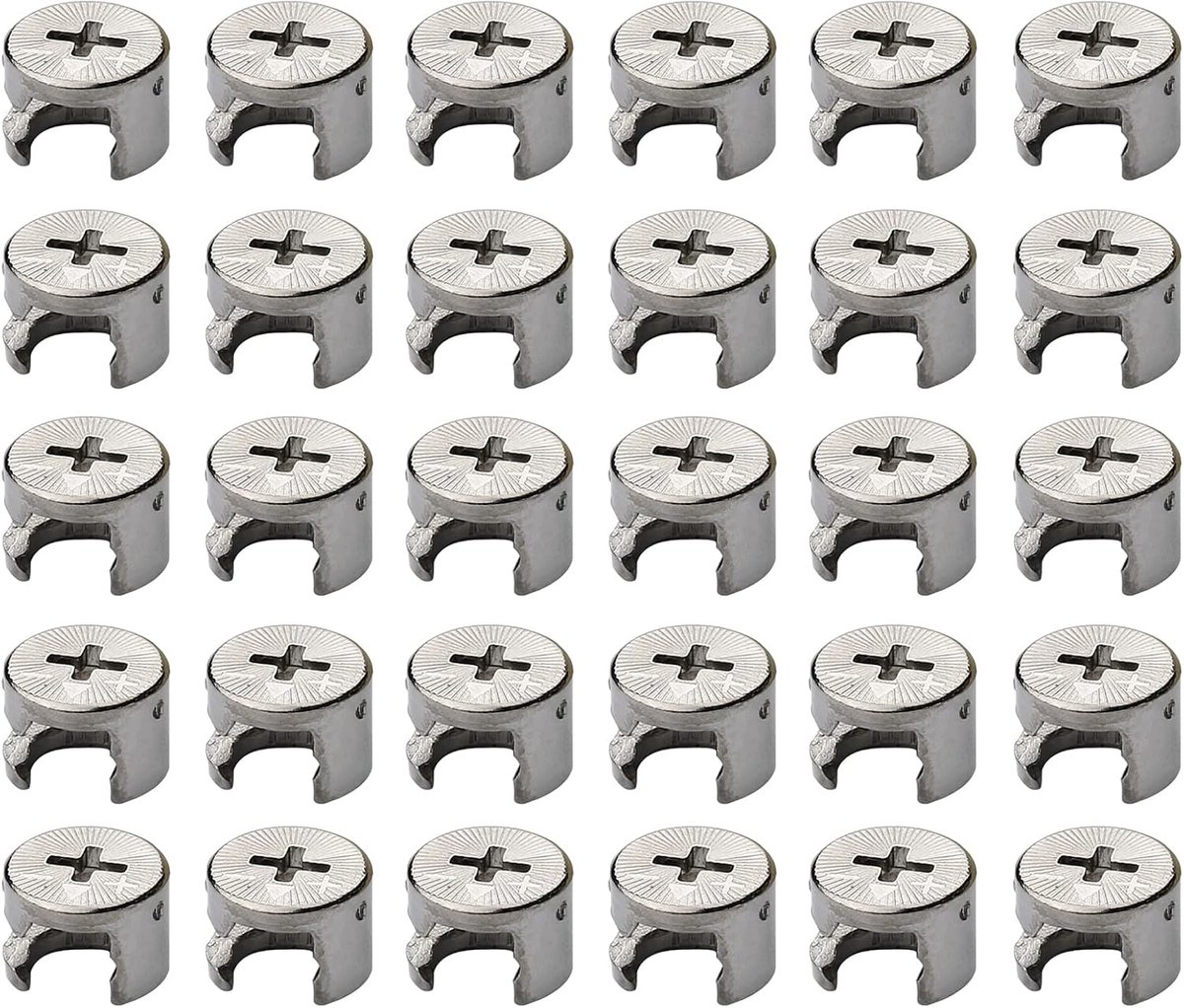 Eccentrische camwielen 30 stuks - verzinkt zinklegering - Ø15.6x11.5mm - ideaal voor meubelverbindingen - ShopVlot