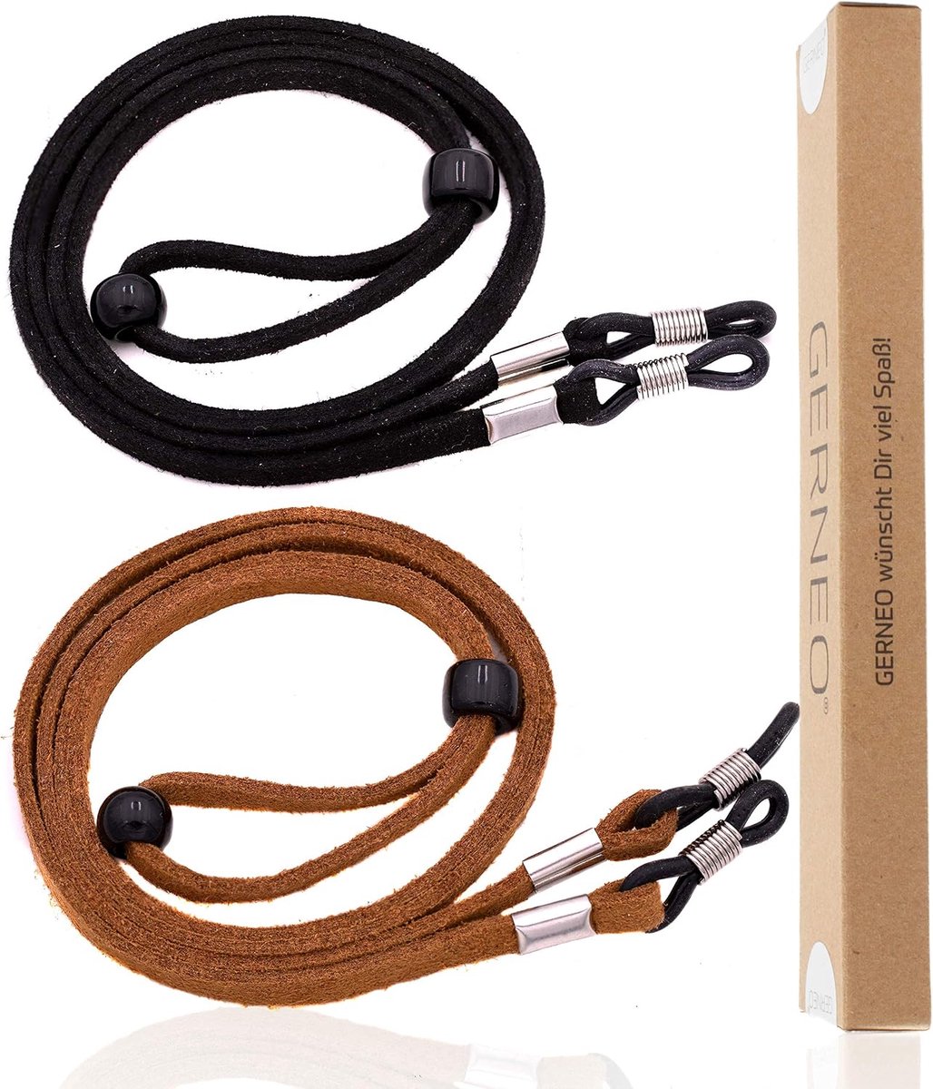 Brilkoord unisex M - suede look - Mythos zwart & zadelbruin - veilig voor zonnebrillen en leesbrillen - SnelShoppen