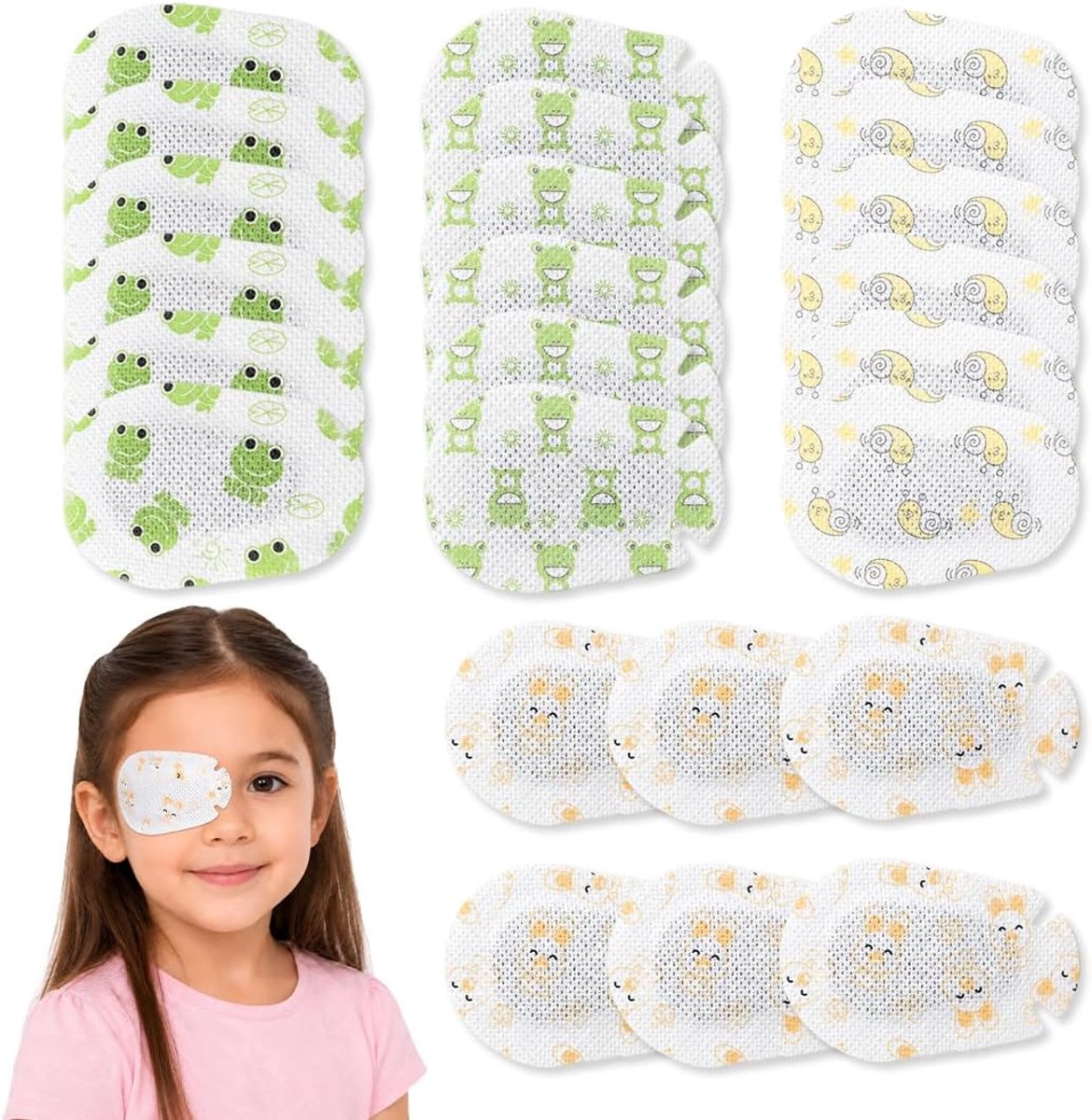 Oogmaskers voor kinderen 5 x 7,5 cm - motief kikker, slak, konijn - ademend, latexvrij - leuk voor therapie - ShopVlot