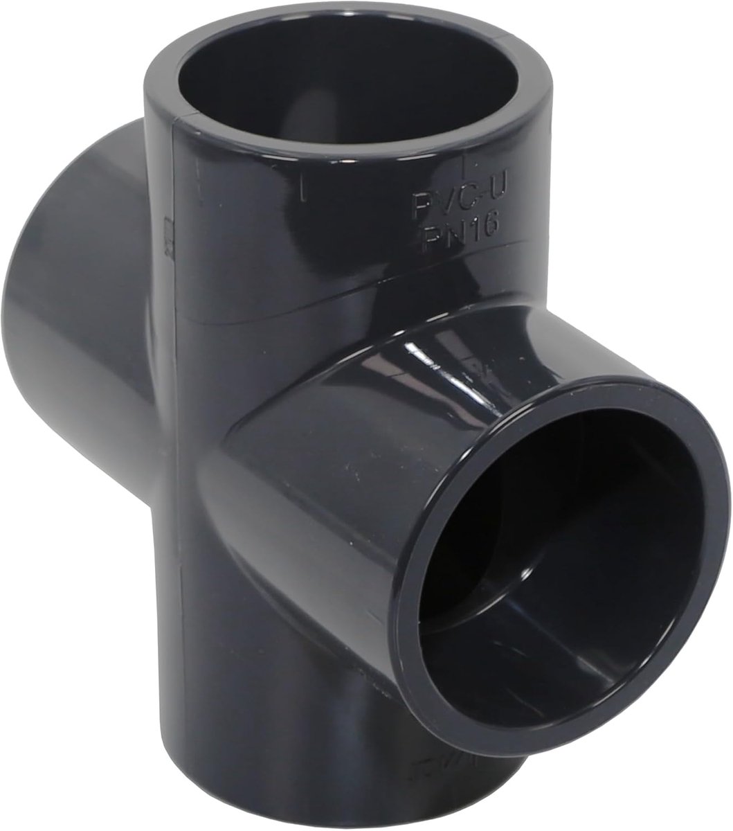 PVC verbindingsstuk kruising 4x 63 mm - grijs PVC-U - voor zwembad- en irrigatiesystemen - ShopVlot