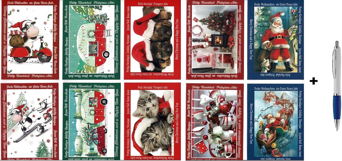Kerstkaarten 100 stuks - Luxe 9.5x14cm - Dubbelzijdig met enveloppen - Perfect voor feestdagen - ShopVlot