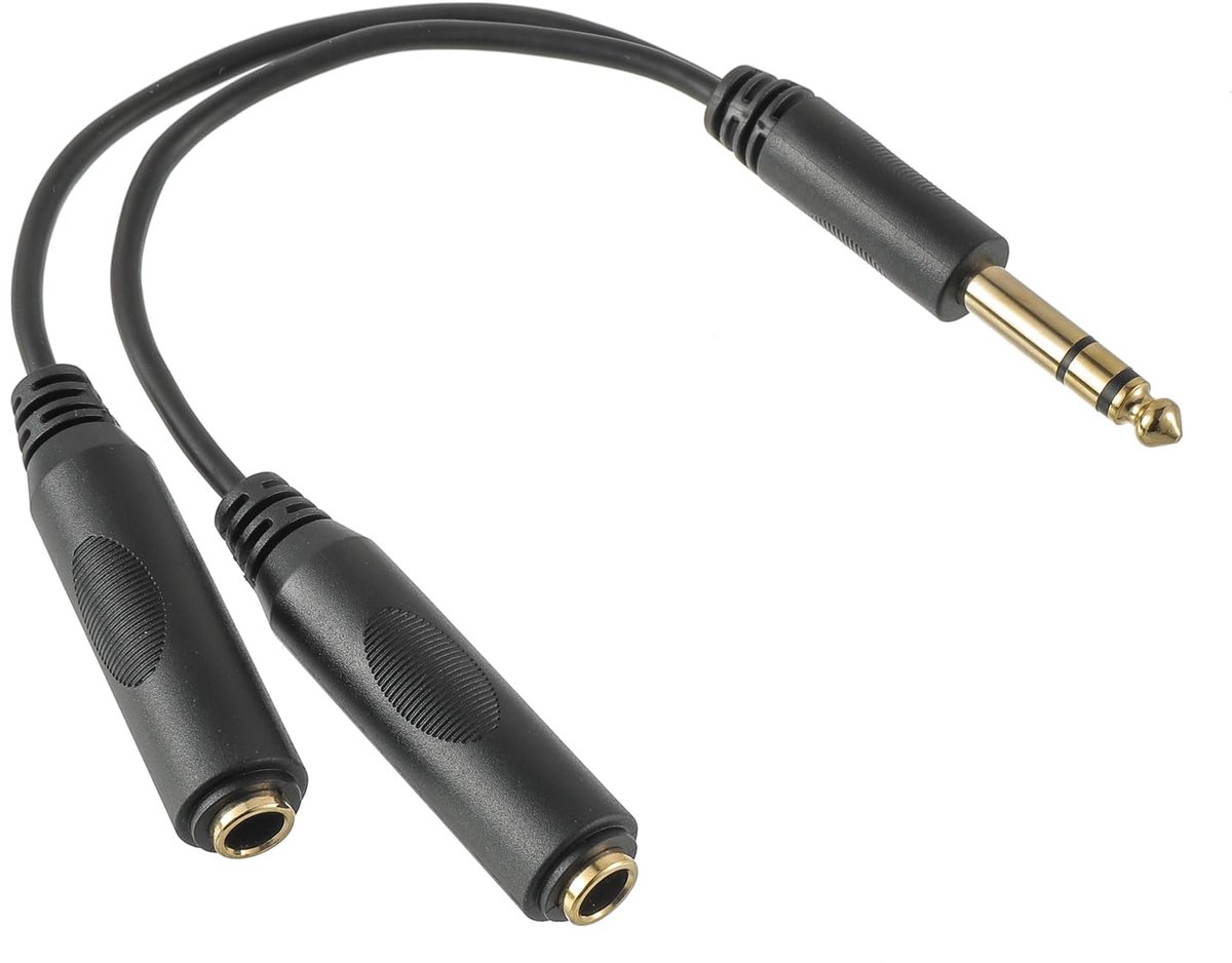 6.35 mm splitter kabel - TRS stereo plug naar dubbele bushing - 20 cm - ideaal voor microfoons en mixers - ShopVlot