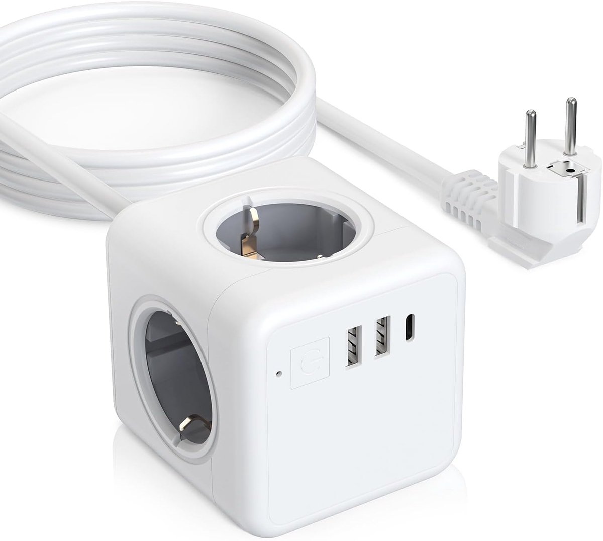 stekkerkubus 7-in-1 - 4-voudig stopcontact - met USB-poorten - ideaal voor thuis en op reis - ShopVlot