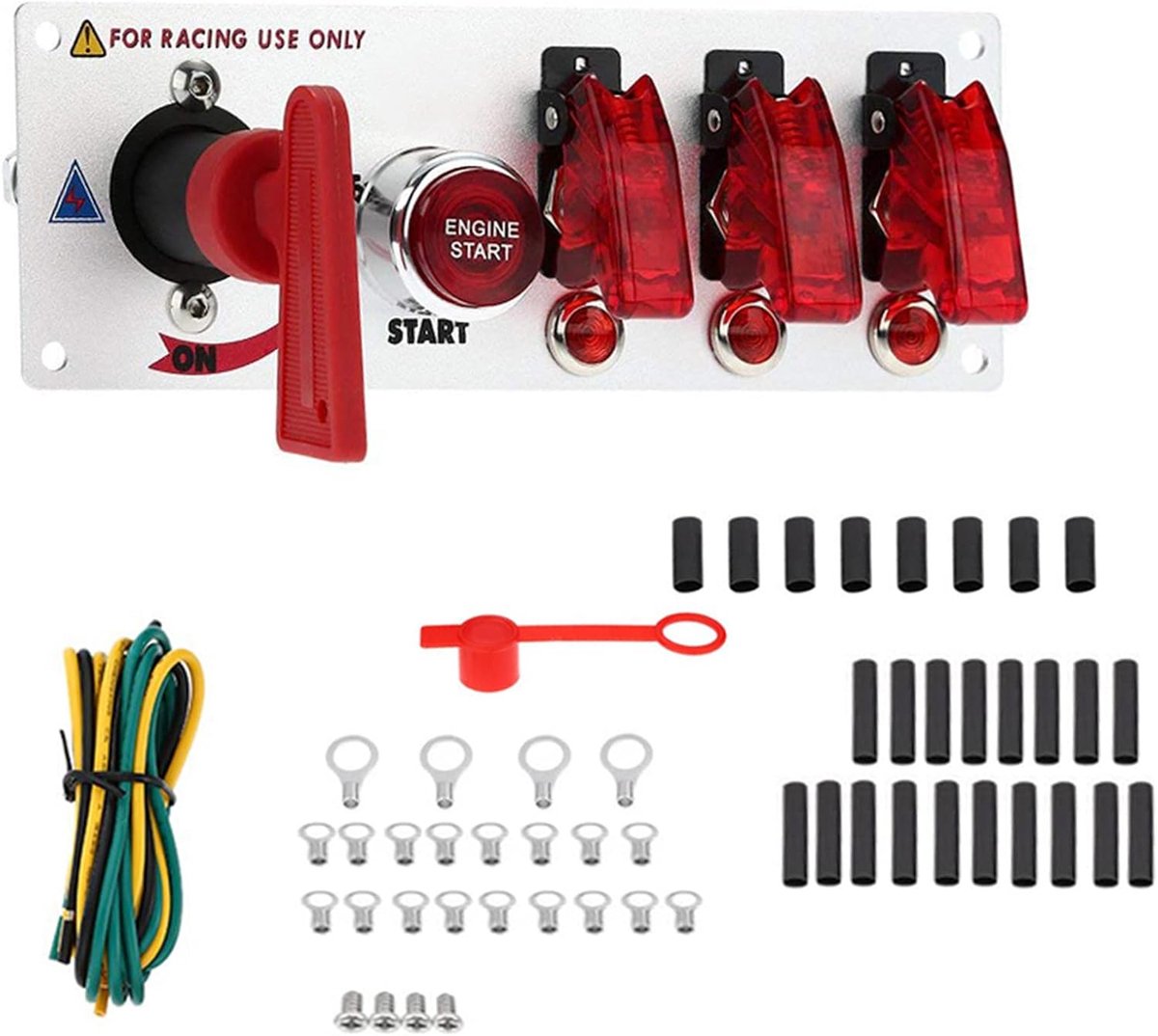 Schakelpaneel 12V Raceauto - Carbon Fibre - 5-in-1 met LED - Eenvoudige installatie - ShopVlot