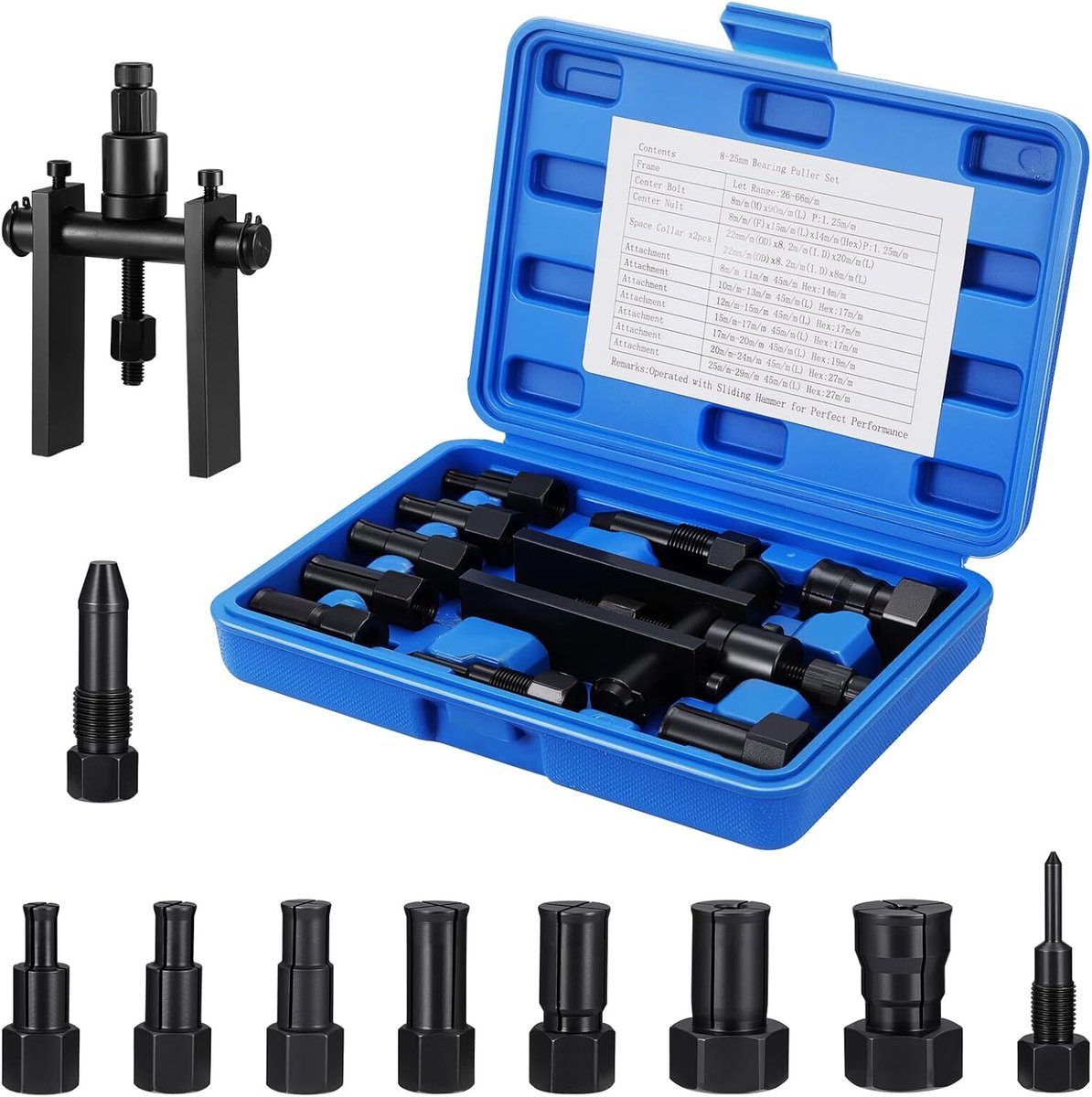 Bearing puller set 10-delig - 8-25mm verstelbaar - met stevige koffer - ideaal voor motor en fiets - ShopVlot