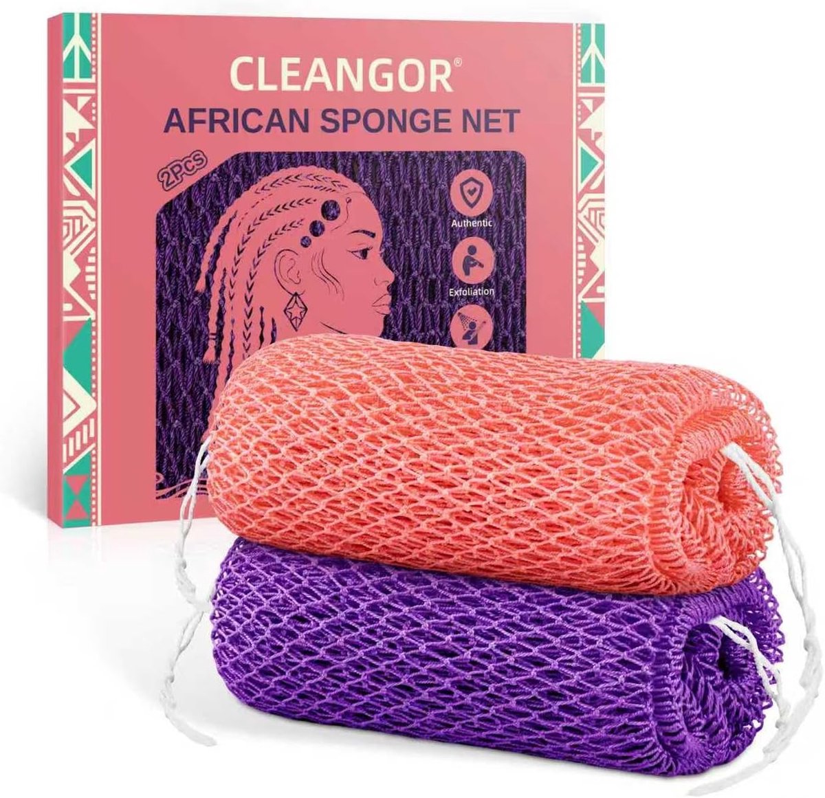 Afrikaanse net spons 2 stuks - authentiek met knopen - exfoliërend voor alle huidtypen - ShopVlot
