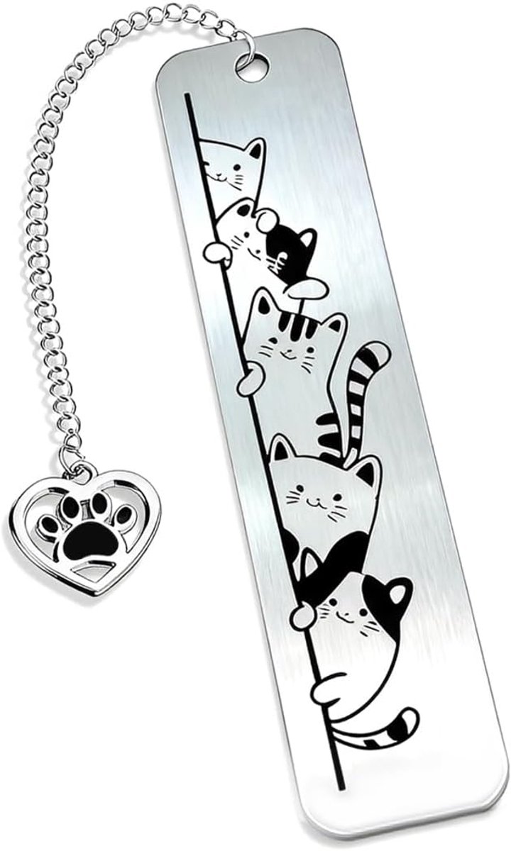 Boekenlegger katten 15 cm - metalen design - schattige pootje hanger - perfect cadeau voor kattenliefhebbers - ShopVlot