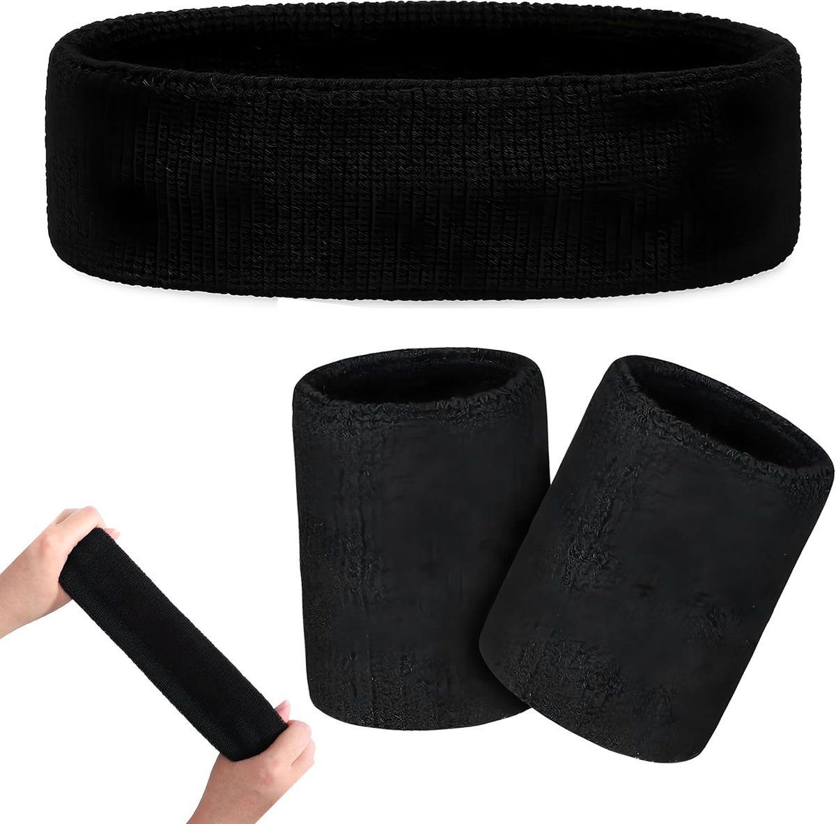Sporthoofdband set van 3 - Zwart - Ademend materiaal - Voor fitness en sporten - ShopVlot
