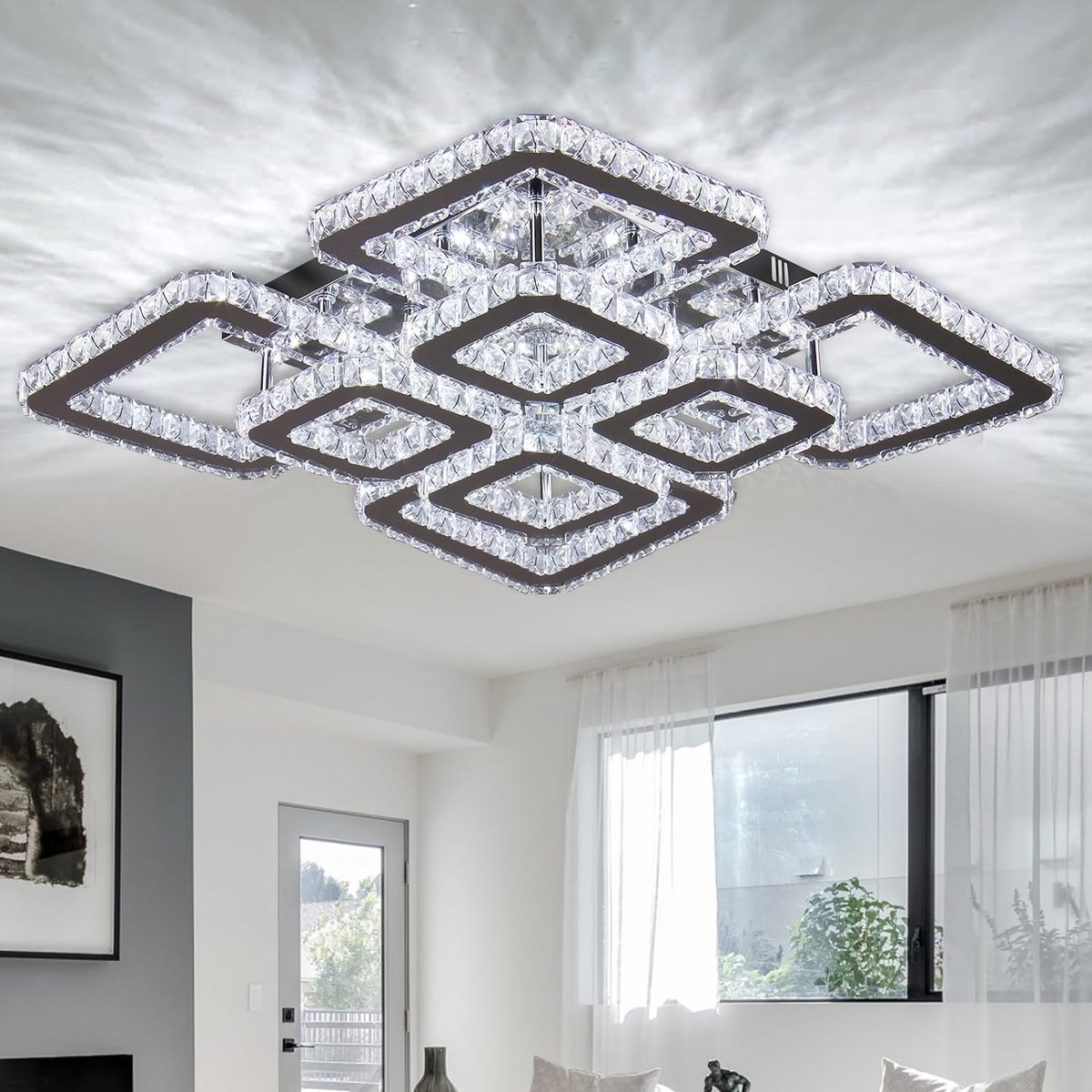 Kroonluchter LED Crystal 30cm - Rechthoekig ontwerp - Koel wit licht - Elegante sfeerverlichting - ShopVlot