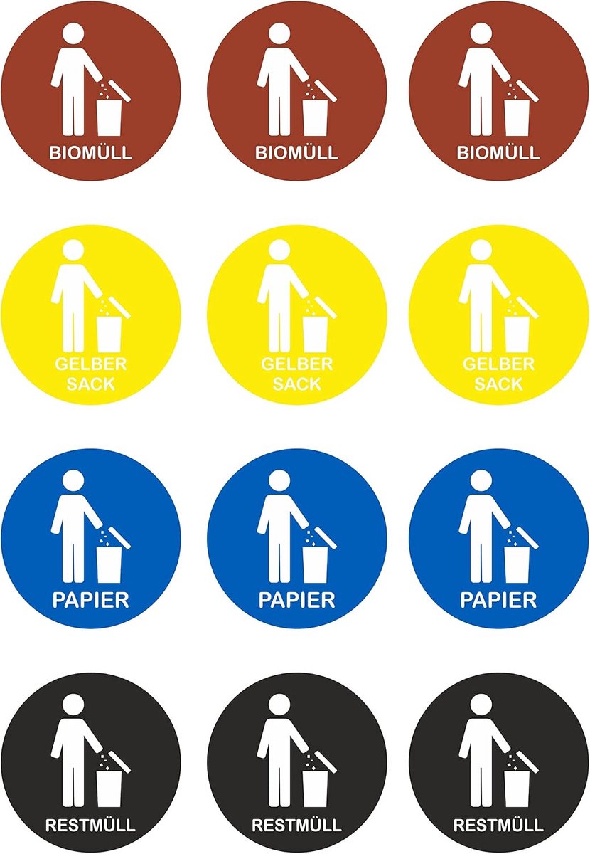 Stickers afvalscheiding 6 cm - zelfklevend - 12 stuks - duidelijke indicatie voor recycling - ShopVlot