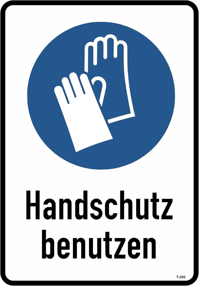 Handbescherming gebruik sticker 23 x 16 cm - zelfklevend - glossy UV print - veilig waarschuwingsbord - ShopVlot