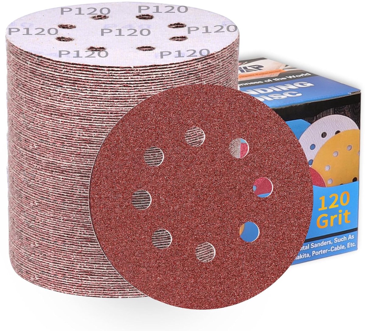 Schuurdisk 125mm 100 stuks - Grit 120 - Bruinrood Aluminiumoxide - Duurzaam en anti-statisch - ShopVlot
